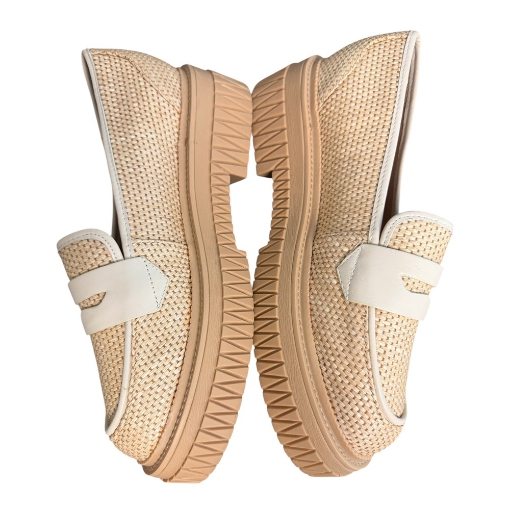 Schutz Viola Weekend Beige Woven Raffia Platform Penny Loafers Lug Sole 8B - Picture 3 of 10
